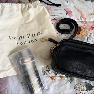 Pom Pom London Black Leather Crossbody Bag with Pom Charm
